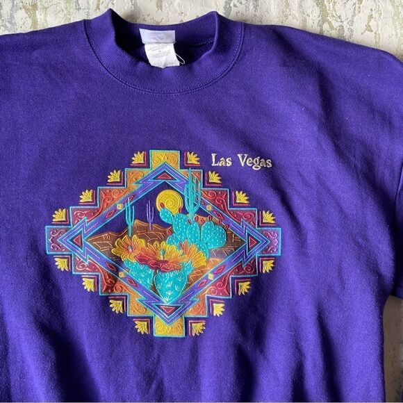Southwestern Aztec oversized vintage Las Vegas Crewneck sweatshirt Y2K cactus - Picture 3 of 10